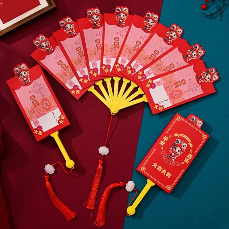 2026 Chinese New Year Red Envelope, Folding Fan Shape Hong Bao, Chinese Spring Festival Red Packets Funny Lucky Money Gift Envelopes Zodiac Horse HongBao for Wedding Birthday - Image 4